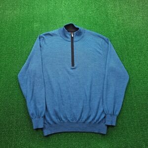 FootJoy Sweater Mens Large Blue Striped FJ 100% Wool 1/4 Zip Golf Pullover